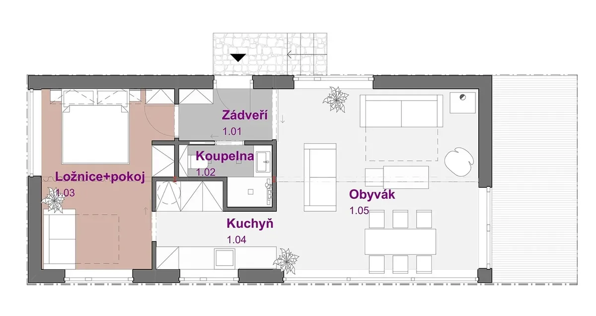 Půdorys návrhu — Interiér chaty z lodního kontejneru — Interiér chaty z lodního kontejneru — Interiér chaty z lodního kontejneru